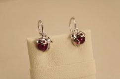 Náušnice - Lienky - sýto-rúžový zirkón - brizúra - biele zlato - 14K