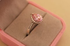 Strieborný prsteň slza - Rúžový zirkón - 925 - rhodium