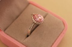 Strieborný prsteň slza - Rúžový zirkón - 925 - rhodium