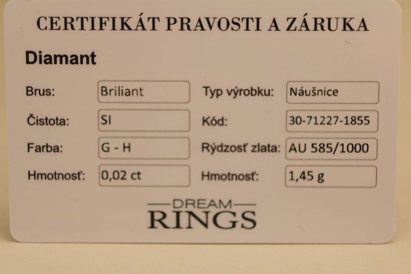 Zlaté náušnice - diamanty 0,02 ct -  G-H/Si - biele zlato - šrúbky - 14K