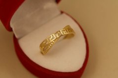 Prsteň- grécky vzor- číre zirkóny - žlté zlato- 14 karátov