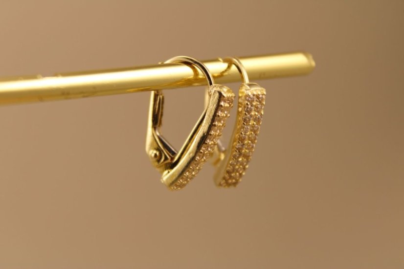 Zlaté náušnice, žlté zlato, klasický patent, číre zirkóny, 1,88g, 14k 585/1000