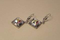 Strieborné visiace náušnice číry swarovski crystals, rhodiované striebro, klasické zapínanie, 7,18g, 925/1000