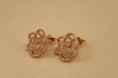 Náušnice-puzetky-kvet-zirkóny-rúžové zlato-14 karátov