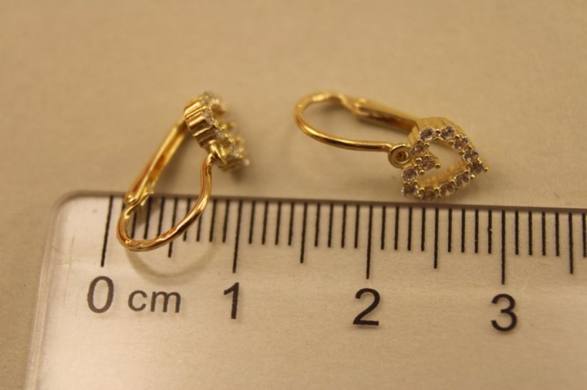 Náušnice- srdiečka- číry zirkón- brizúra- žlté zlato-14 karátov