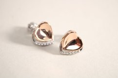 Náušnice-srdiečka-kombinované striebro- číre zirkóny-šrúbky