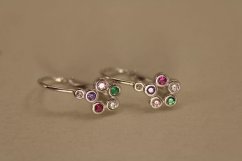 Náušnice - kvietky - farebné zirkóny - biele zlato - brizúra -14K