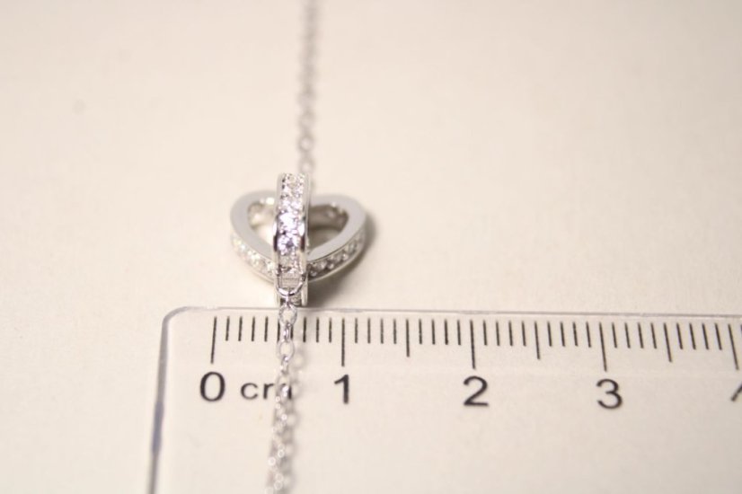 Strieborný náhrdelník prepojené srdcia číre zirkóny, rhodium, 43-46 cm, 3,09 g, 925/1000