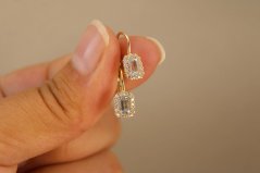 Náušnice-Modrý a číry zirkón-Patent-Žlté zlato-14k