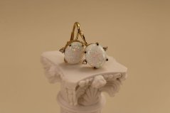 Náušnice - biely opál - číry zirkón - žlté zlato - patent -14K