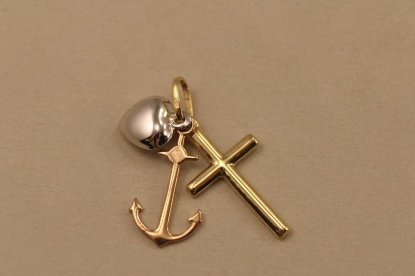 Prívesok -srdce- kotva- kríž- kombinované zlato-14 karátov