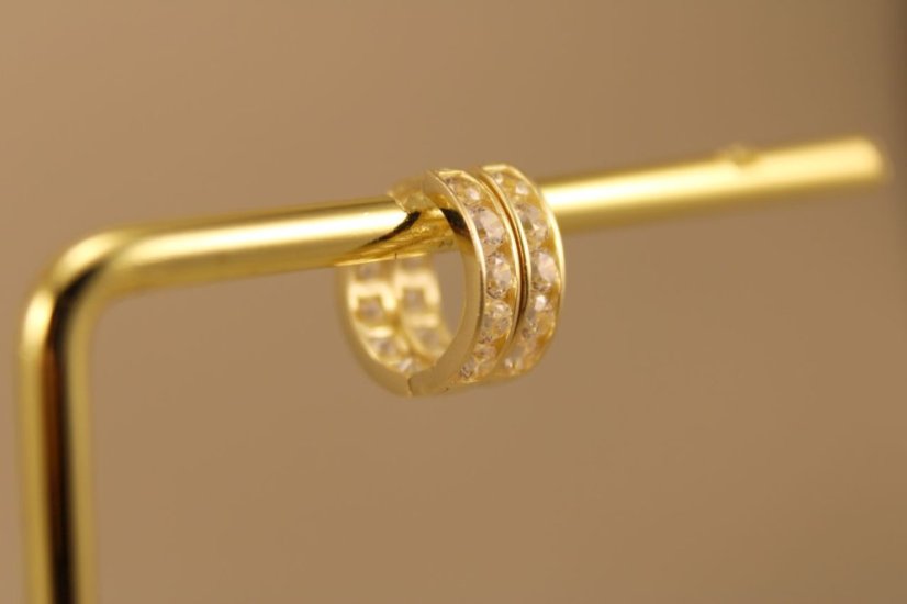 Zlaté  náušnice, žlté zlato, kruhy, číre zirkóny, 1,31g 14k 585/1000