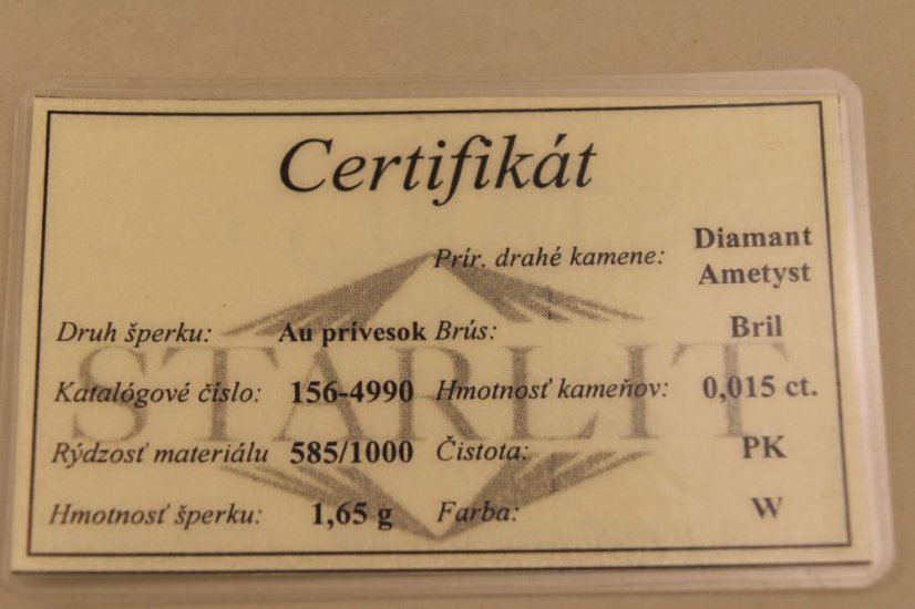 Prívesok-Ametyst-diamanty-PK/W-slzičkový tvar-žlté zlato-14 karátov