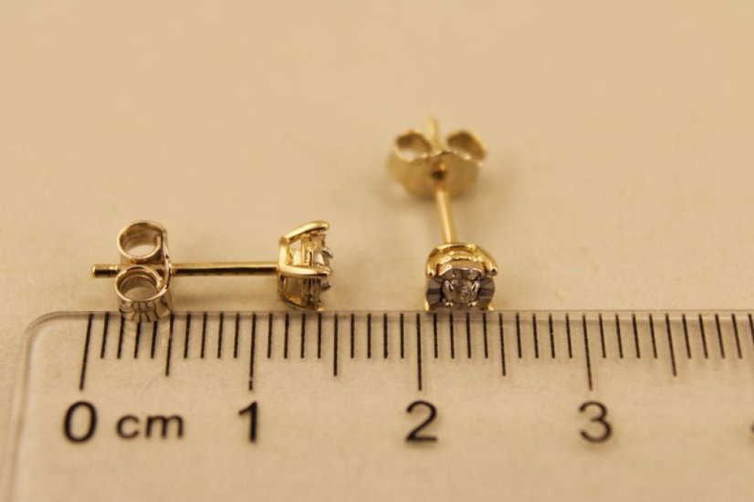 Zlaté náušnice na puzetu, kombinované zlato, diamant 0,06ct SI2 H, 1,18g 14k 585/1000