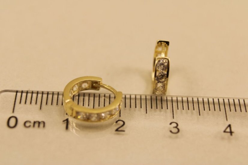Zlaté  náušnice, žlté zlato, kruhy, číre zirkóny, 1,31g 14k 585/1000