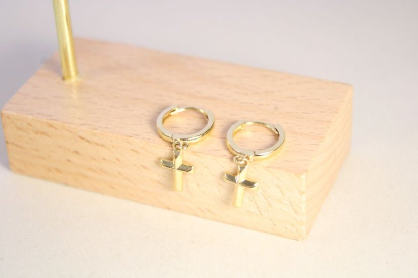 Náušnice- kruhy- prívesky v tvare kríža-žlté zlato-14 karátov