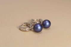 Náušnice- kruhy-swarovski -perlička modrá- rhódiované striebro
