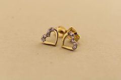 Náušnice- srdiečka- biele diamanty- puzetky- žlté zlato- 14 karátov