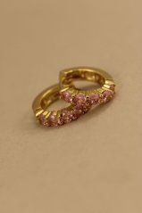 Náušnice- kruhy- rúžové zirkóny- kĺb- pozlátené striebro