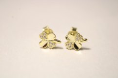 Náušnice-tvar štvorlístka-číre zirkóny-puzetky-pozlátené striebro