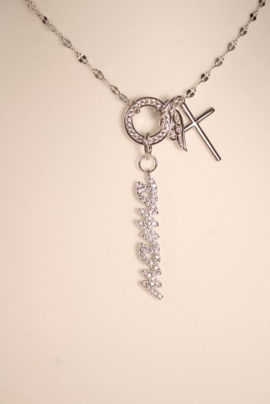 Náhrdelník-Mama- anjelské krídlo- krížik-zirkóny- rhódiované striebro