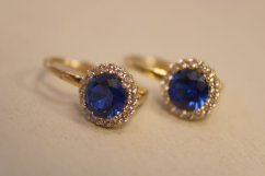 Náušnice-brúsený modrý kameň-žlté zlato-14 karátov
