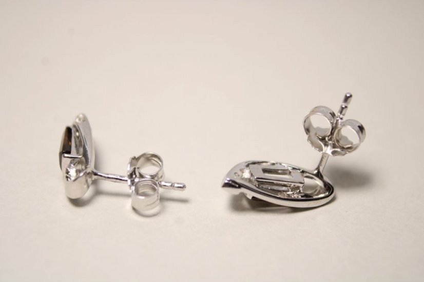 Náušnice-hnedo-šedý kremeň-číre zirkóny-rhodium-puzetky-striebro