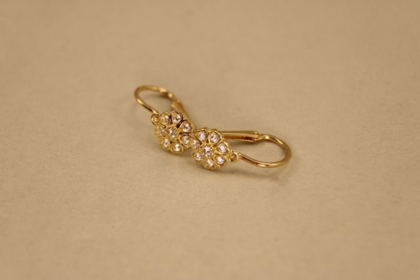 Náušnice-kvietky-číry zirkón- brizúra- žlté zlato- 14 karátov