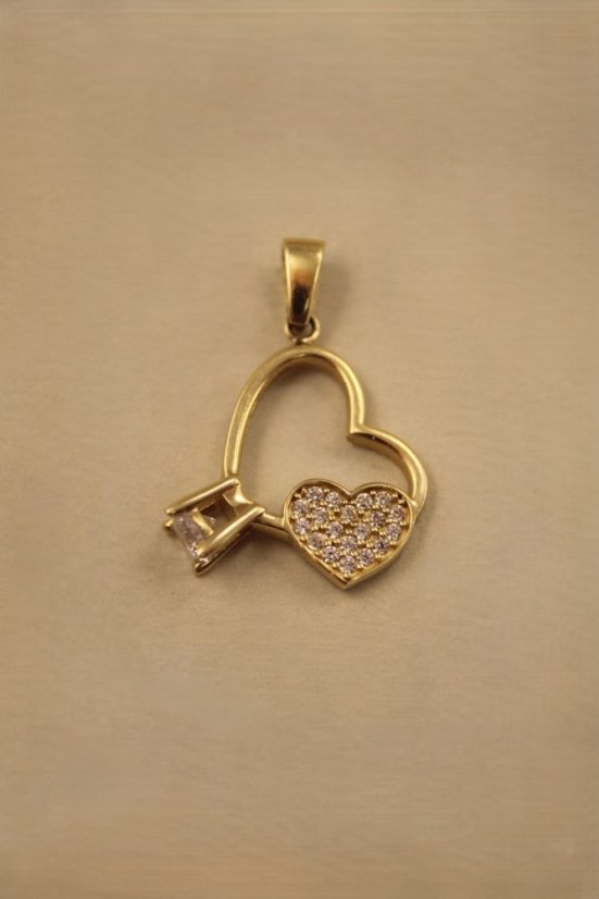Prívesok- srdiečko- číre zirkóny- žlté zlato- 14 karátov