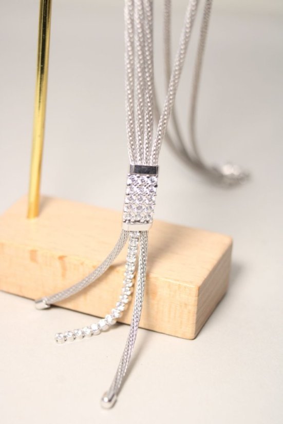 Dámsky náhrdelník z pleteného striebra, číre zirkóny, rhodium, 46 cm, 13,68 cm, 925/1000