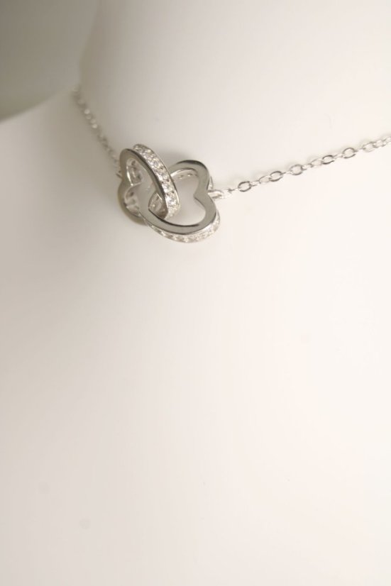 Strieborný náhrdelník prepojené srdcia číre zirkóny, rhodium, 43-46 cm, 3,09 g, 925/1000
