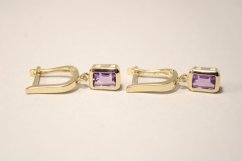 Náušnice- visiace- fialový zirkón- francúzsky patent- žlté zlato- 14 karátov