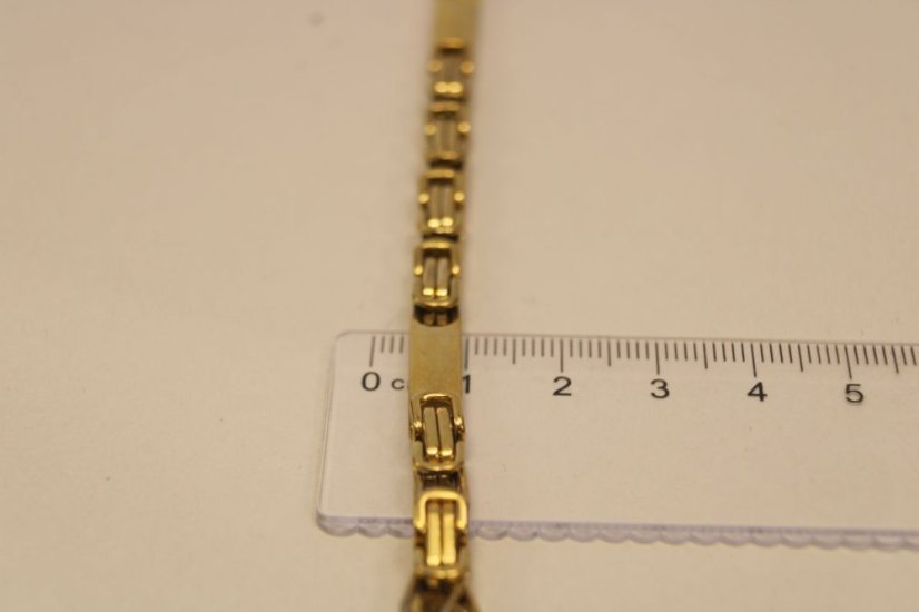 Pánsky oceľový náramok platničky a kráľovsky vzor, pozlátená chirurgická oceľ, 22,5 cm, 18,56g, 316L - Materiál: Pozlátená chirurgická oceľ, Farba: Zlatá, Dĺžka náramku (cm): 22,5, Váha (g): 18,56, Rýdzosť: CH. OCEĽ 316L