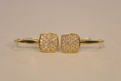 Náušnice- žlté zlato- kamienky- patent- 14 karátov