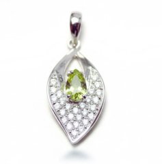 Prívesok-zelený Olivín-číre zirkóny-rhodium-striebro