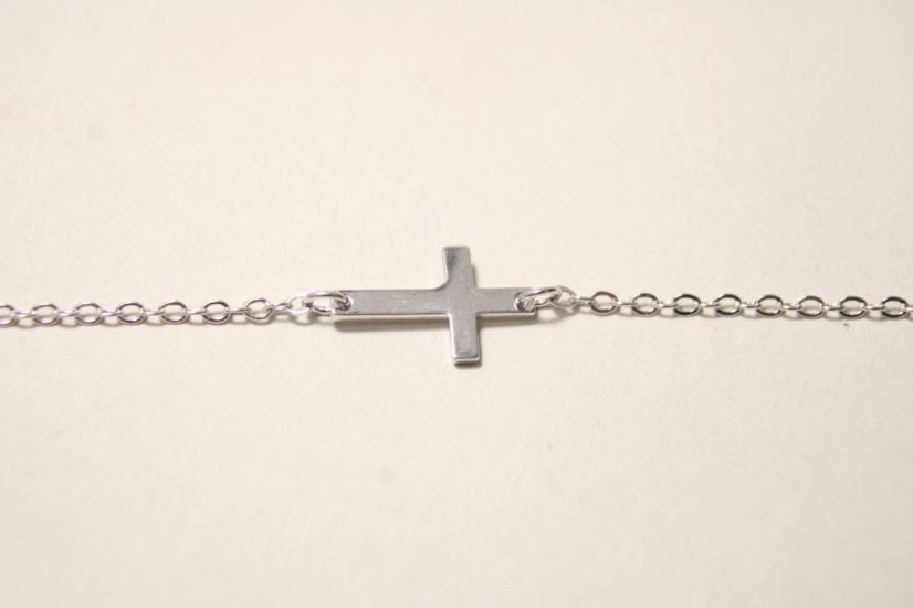 Náramok s hladkým krížikom z rhodiovaného striebra, 17-20 cm, 1,08 g, 925/1000