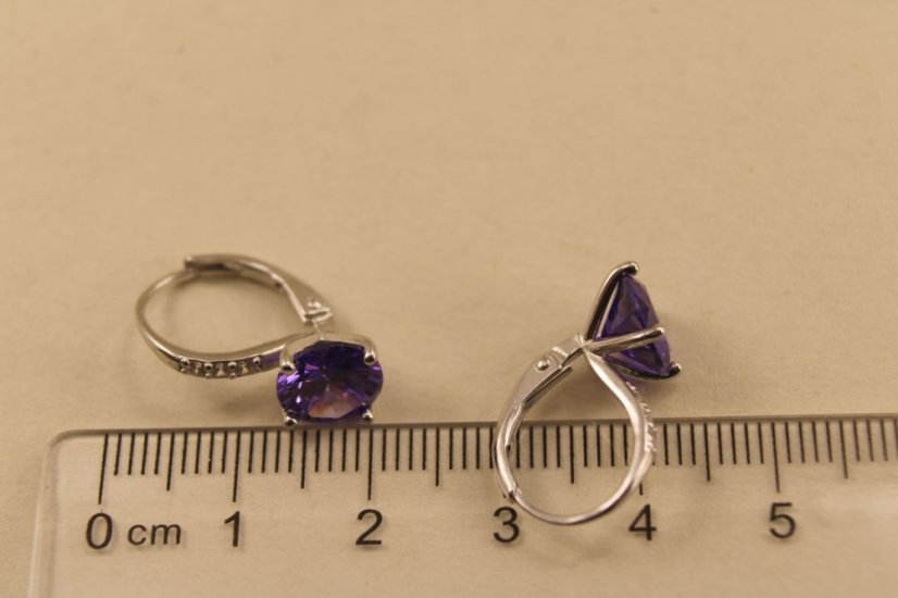 Náušnice-fialový kameň-patent-rhodium-striebro