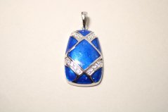 Prívesok-modrý smalt-číre zirkóny-rhodium-striebro
