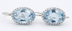 Náušnice- modrý Topás- číre zirkóny- patent- biele zlato- 14 karátov