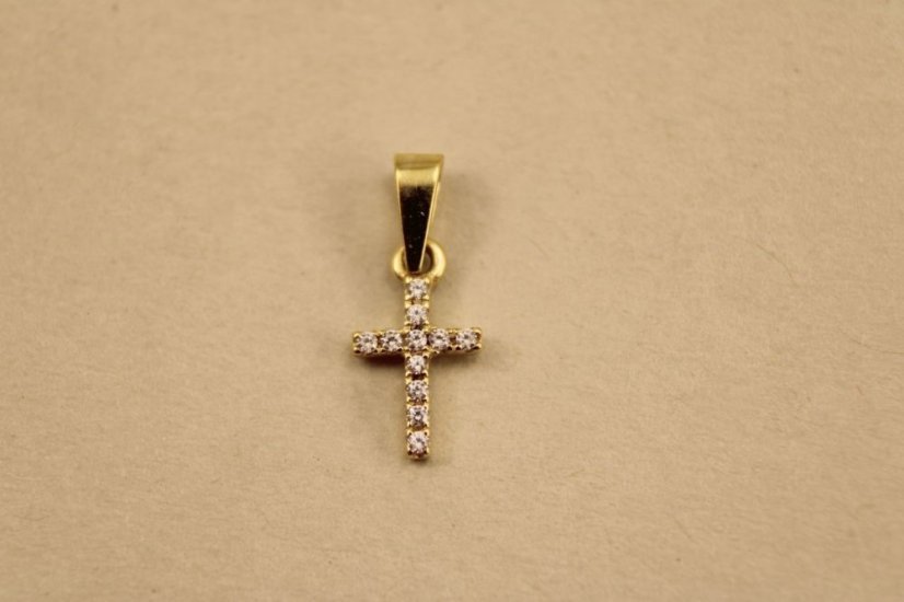Zlatý prívesok-krížik-žlté zlato-číre zirkóny-14K