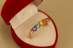 Prsteň- farebné zirkóny- žlté zlato- 14 karátov