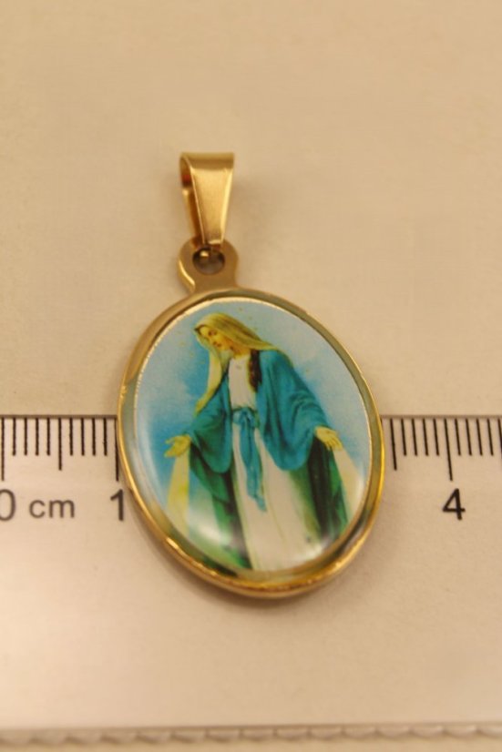 Prívesok-farebná Panna Mária- pozlátená chirurgická oceľ