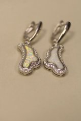 Náušnice -nepravidelné tvary-biely opál-číre zirkóny-rhodium-striebro