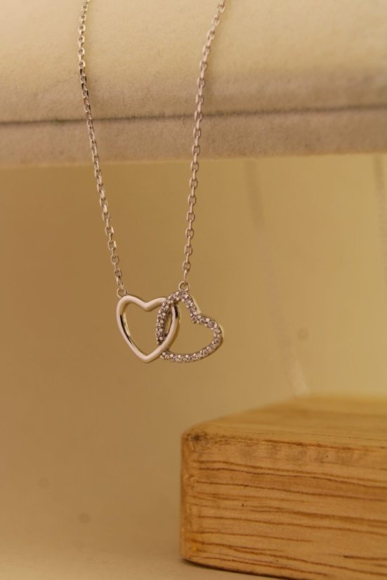 Zlatá celebritka - Dve srdcia - Zirkón - Biele zlato - 14k