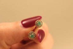 Náušnice-smaragd-číre zirkóny-šrubky-pozlátené striebro