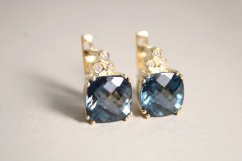 Dámske zlaté náušnice s Topásom a diamantmi 0,045 ct G-H/SI, žlté zlato, francúzske zapínanie, 4,0 g, 14K 585/1000