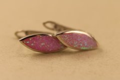 Náušnica - rúžový opál - francúzské zapínanie - rhodium - striebro