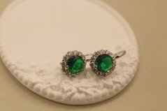 Náušnice - zelený a číry zirkón - patent - striebro