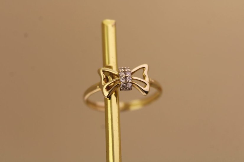Zlatý prsteň -  Motýlie krídla - Číre zirkóny - Žlté zlato - 14k
