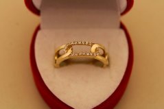 Zlatý prsteň - Reťaz - Číre zirkóny - Žlté zlato - 14k